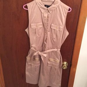 Tan dress with gold buttons